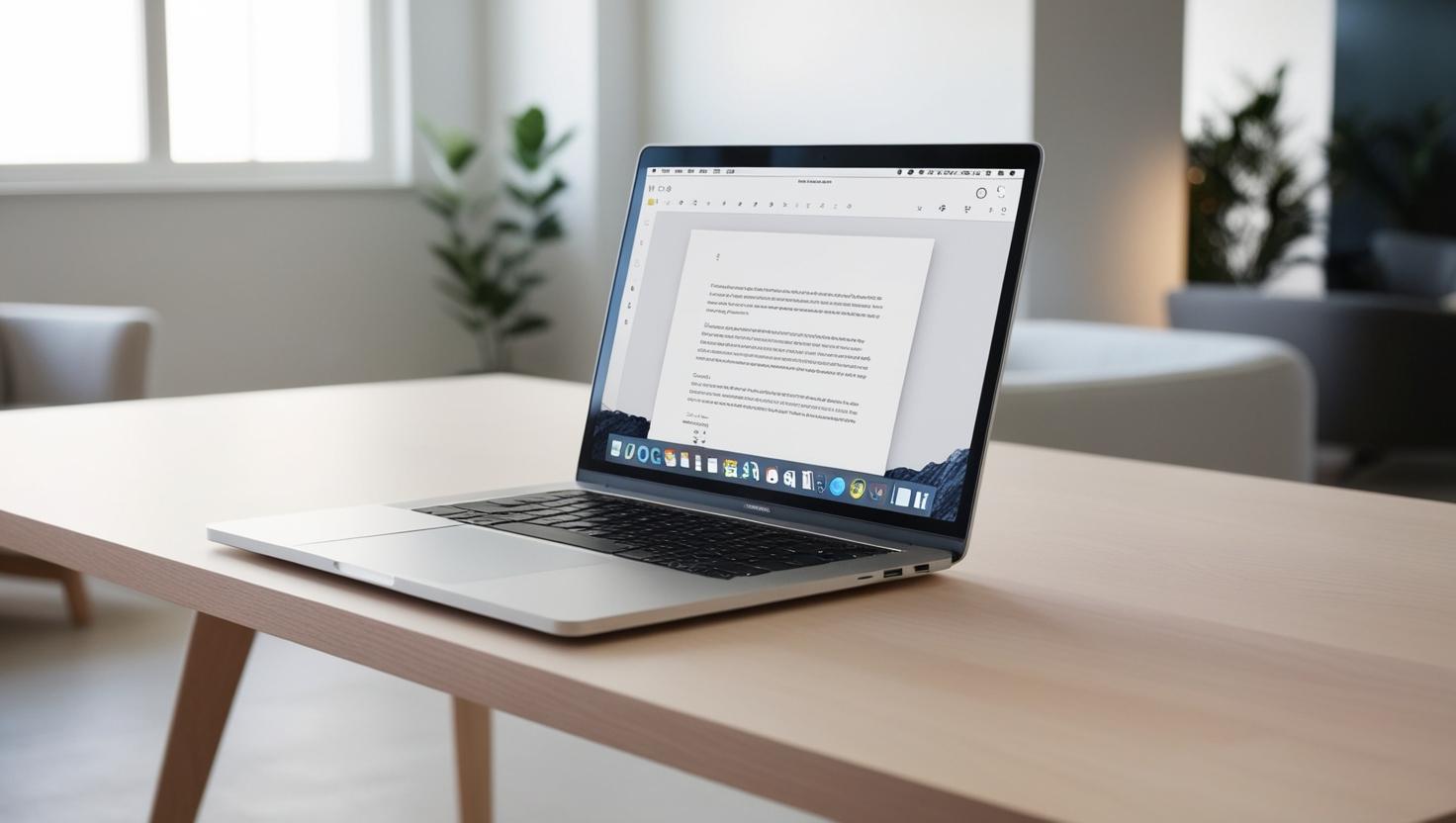 Auf einem Tisch steht ein Laptop, im Hintergrund sieht man die Möbel einer Wohnung.