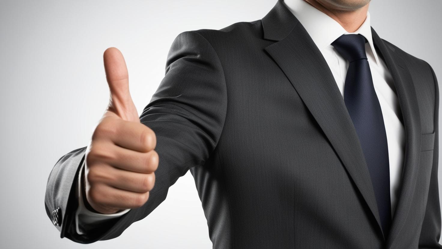 Ein Mann im Anzug zeigt den Daumen nach oben.