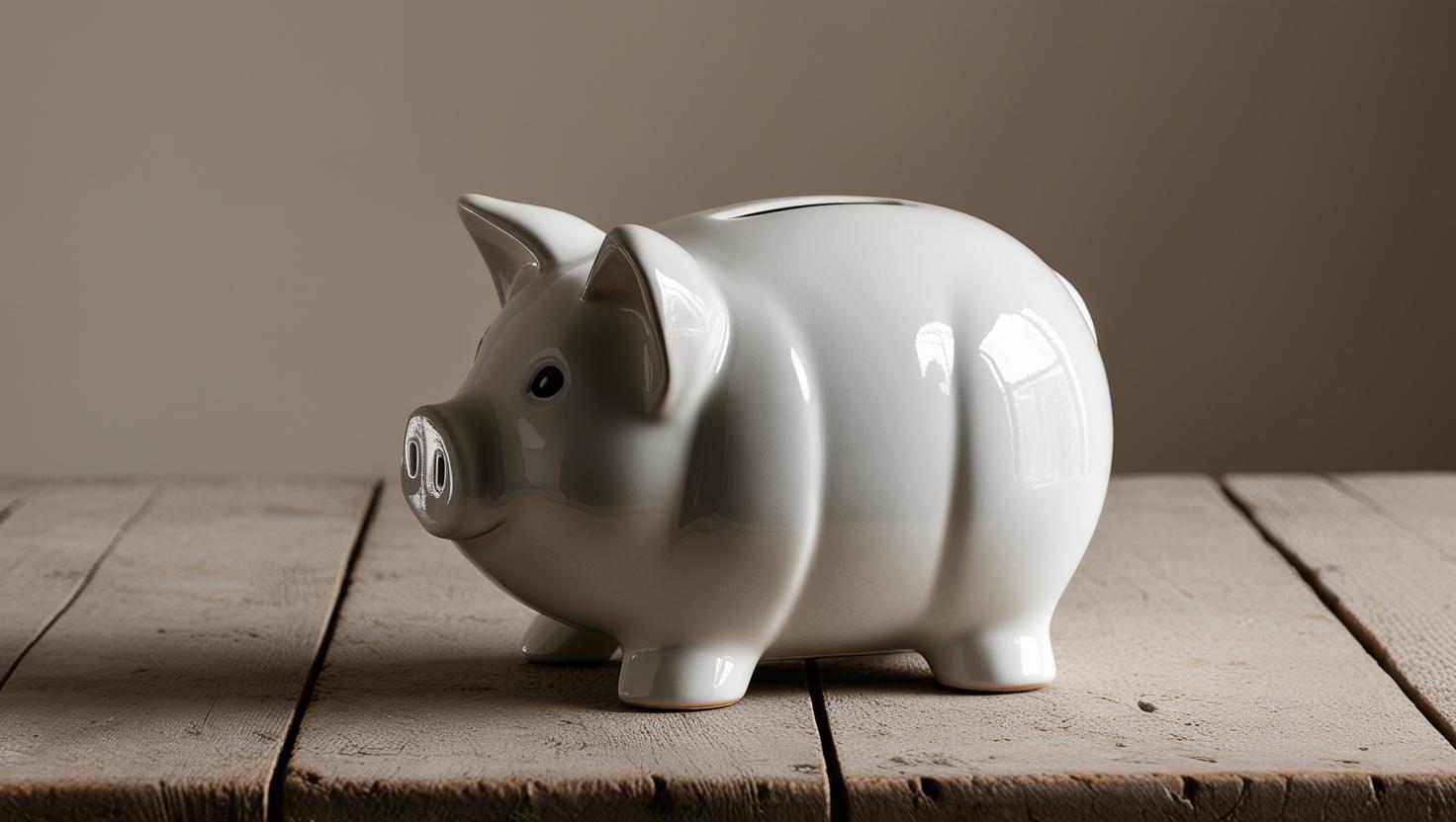 Weißes Sparschwein auf einem Tisch