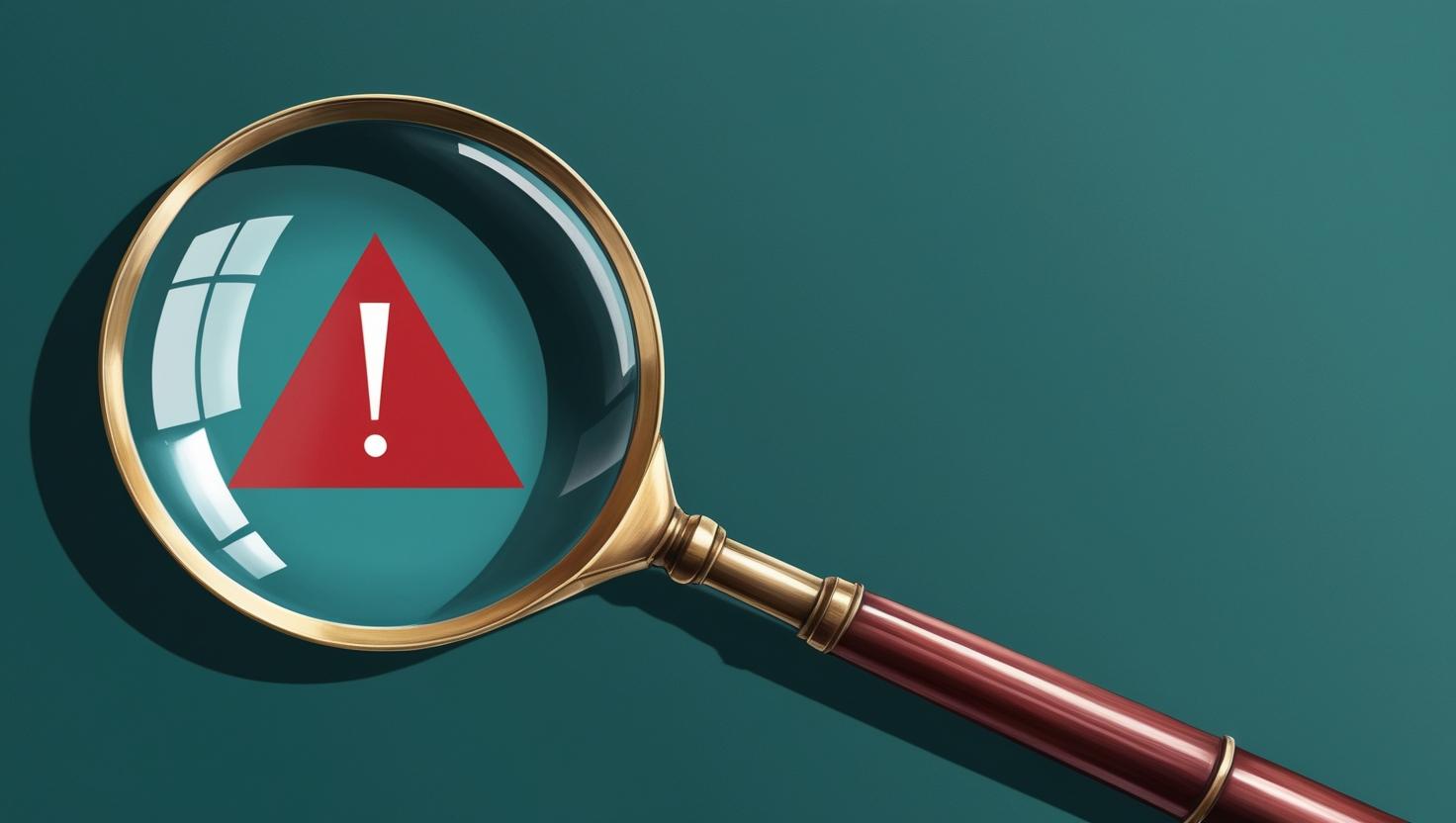 Eine Lupe, die auf ein Achtung-Symbol gerichtet ist.