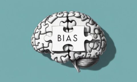 Illustration eines Gehirns aus Puzzleteilen mit dem Schriftzug „BIAS"